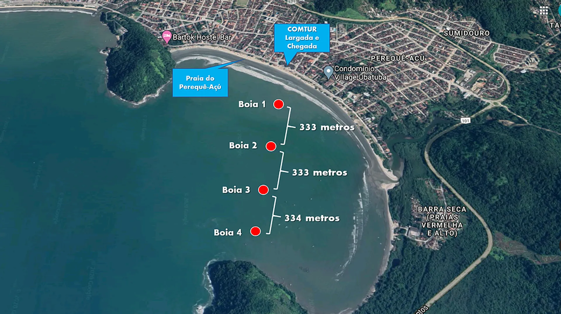 This image appears to be a satellite or aerial view of a coastal area with labels