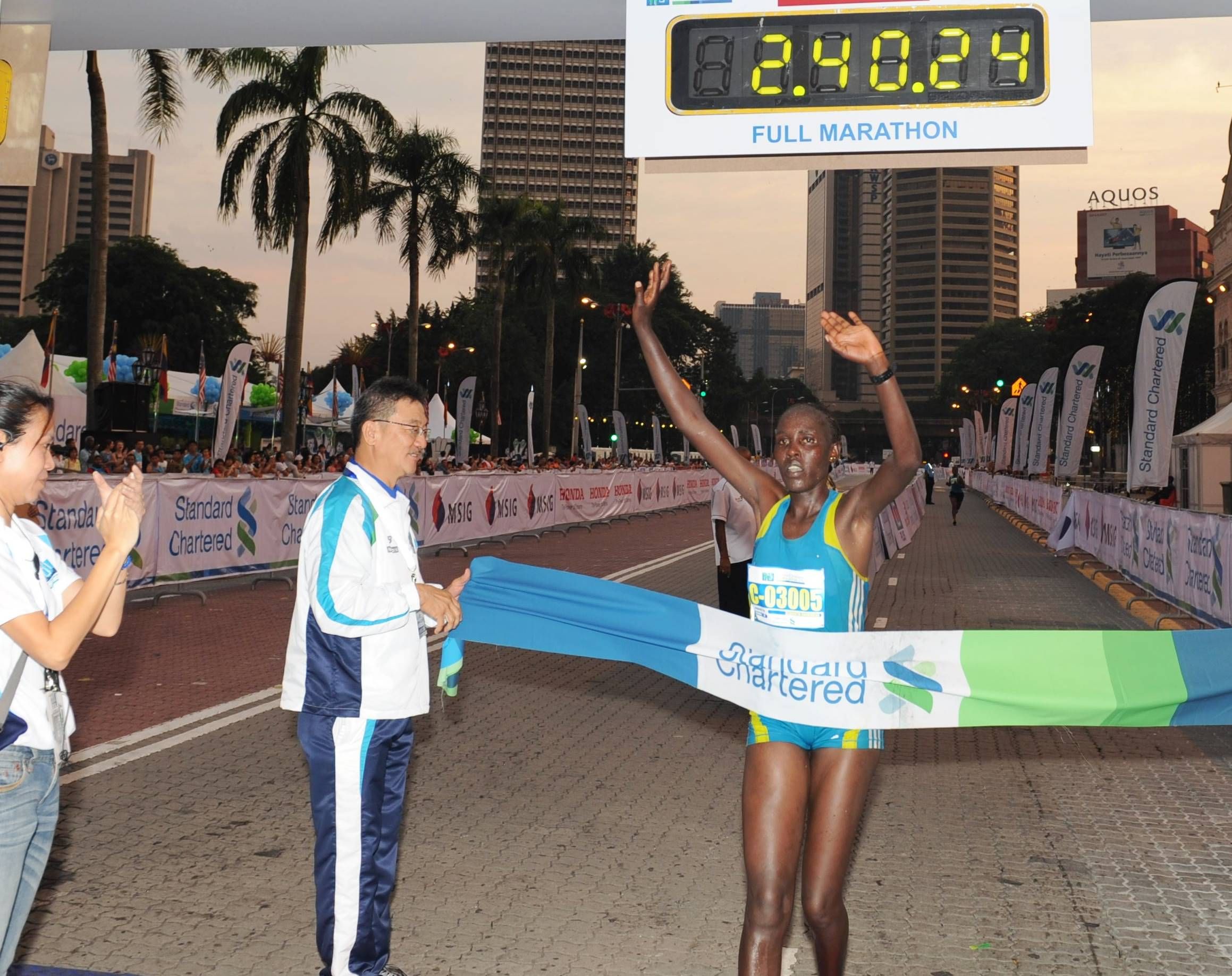 Elizabeth Jeruiyot Chemweno coming up top in the Women's Full Marathon Open Category