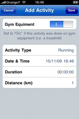 RunKeeper - manually entering a new activity