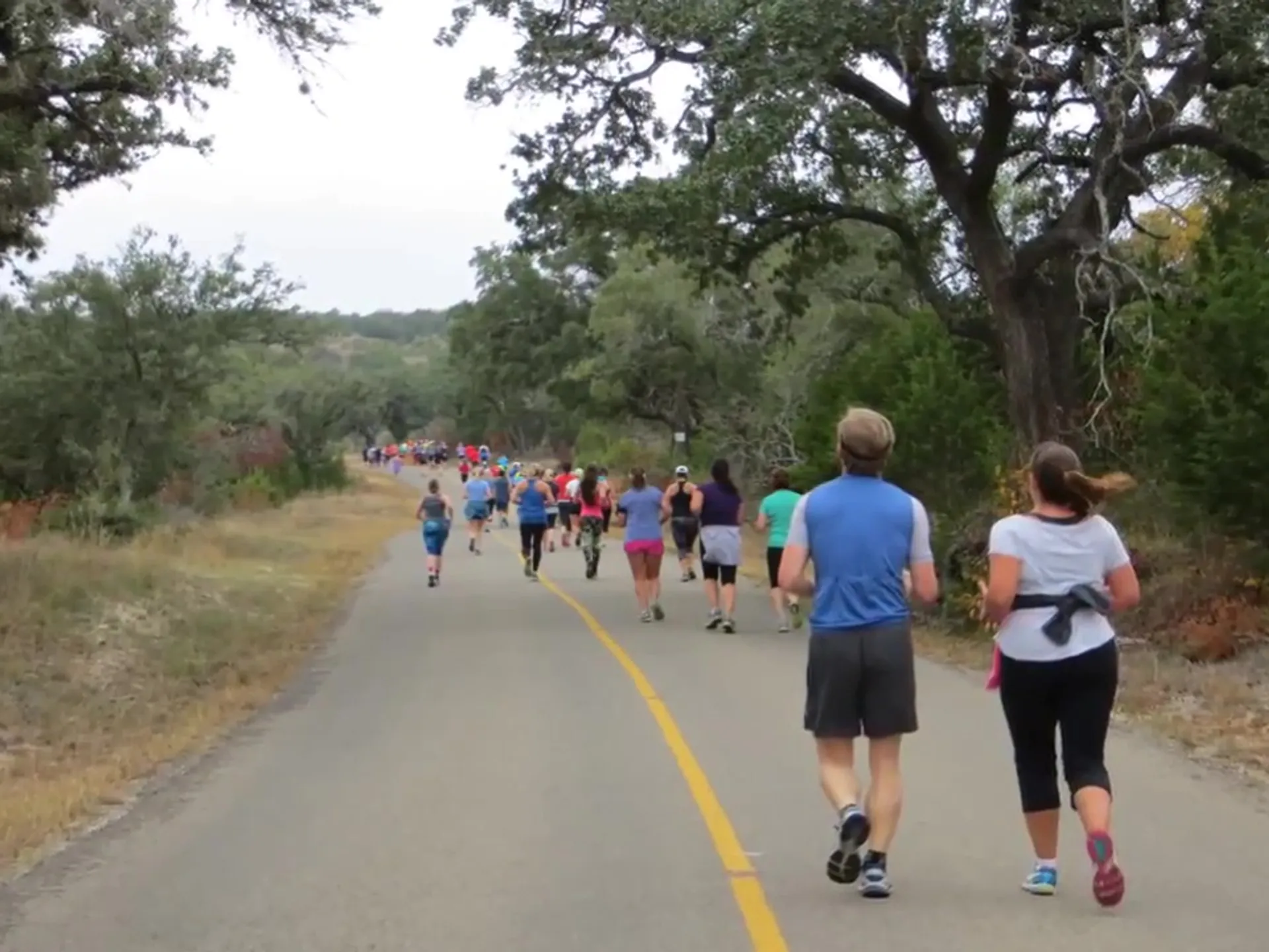 The image depicts a group of people participating in a running event or a marathon.