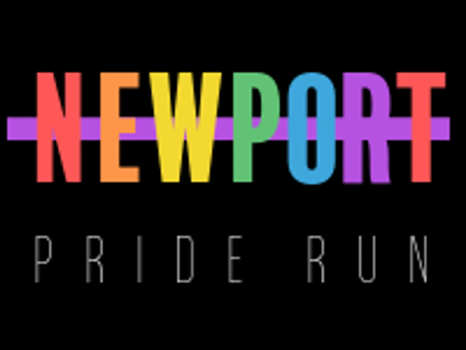 The image shows the text "NEWPORT PRIDE RUN" with each letter or