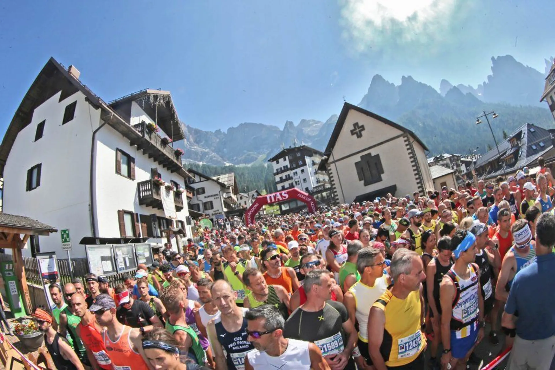 This image shows a large crowd of people gathered in a sunny outdoor setting, seemingly