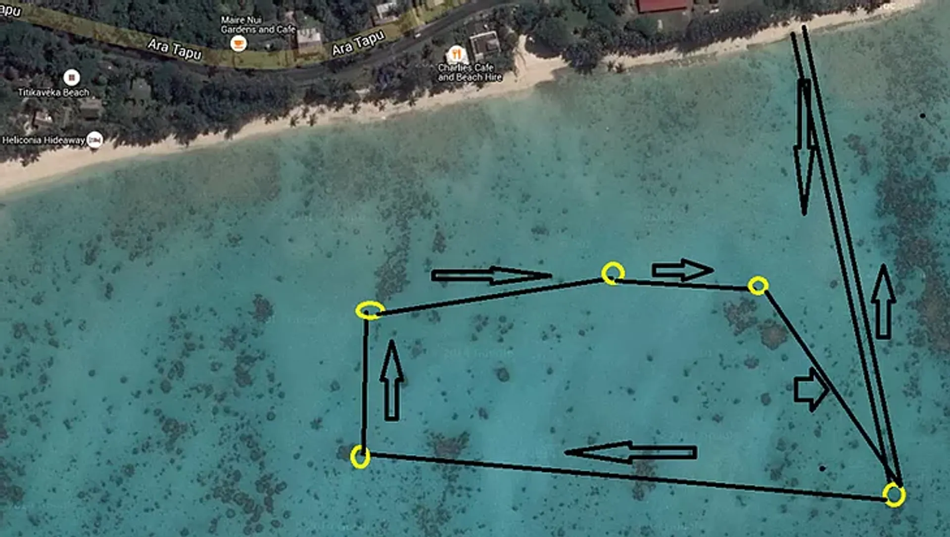 The image appears to be an aerial or satellite view of a coastal area with clear