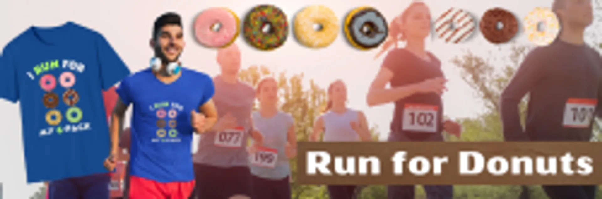 The image features a collage of elements related to running and donuts. On the