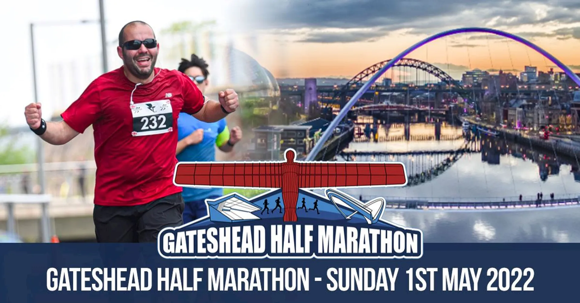 The image features an advertisement for the Gateshead Half Marathon, which took place on