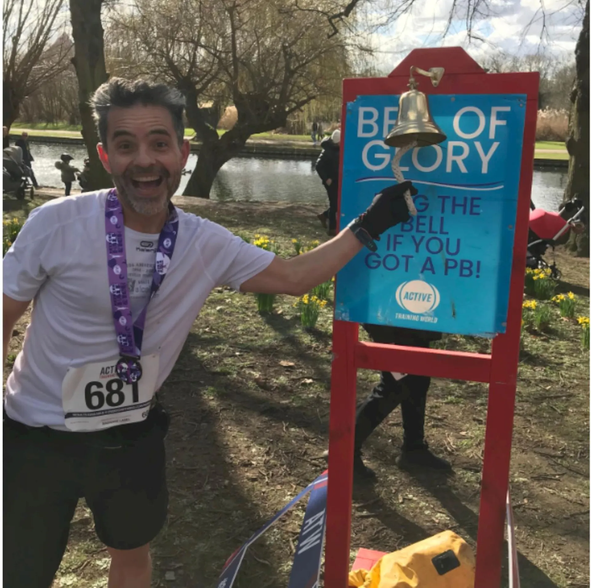 The image shows a person who appears to be very excited or happy, standing next