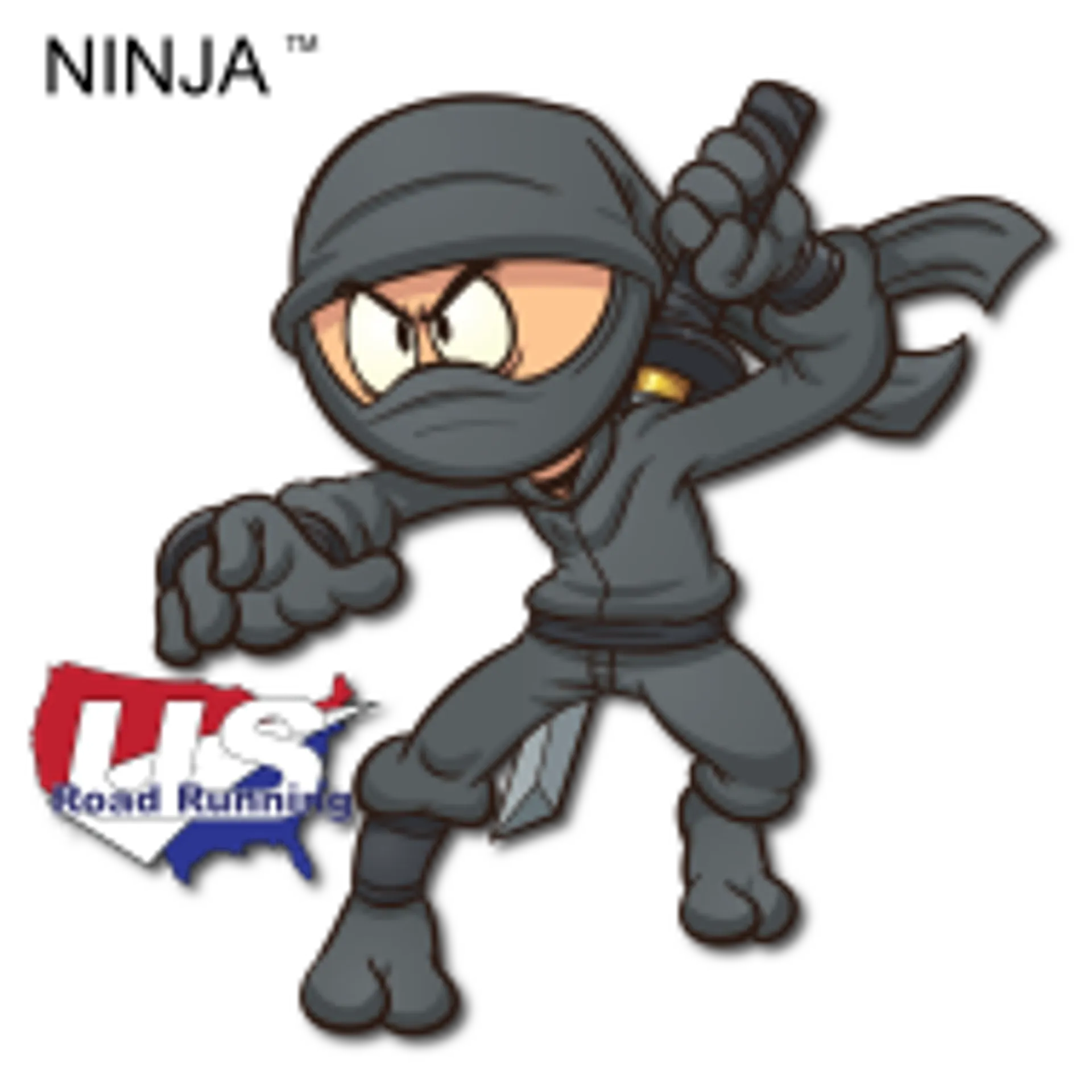 The image features an animated character resembling a ninja. The character is wearing a full