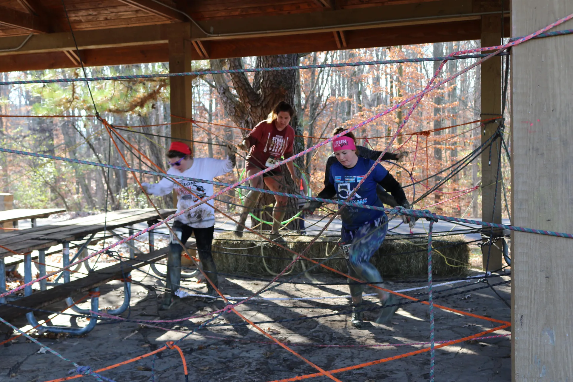 The image depicts several individuals engaged in an outdoor activity which appears to be a web