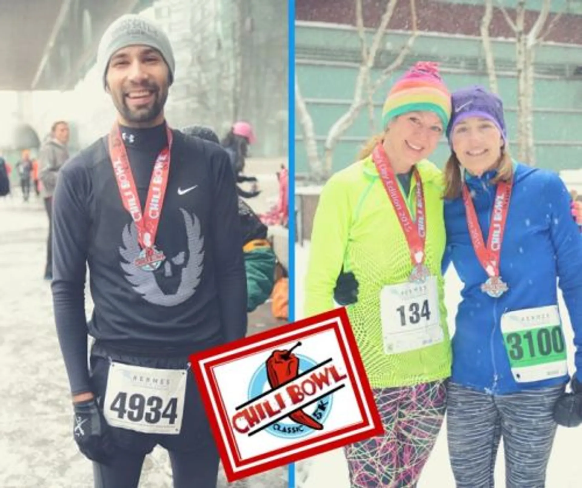 The image shows two different scenes with people who appear to be participants in a running