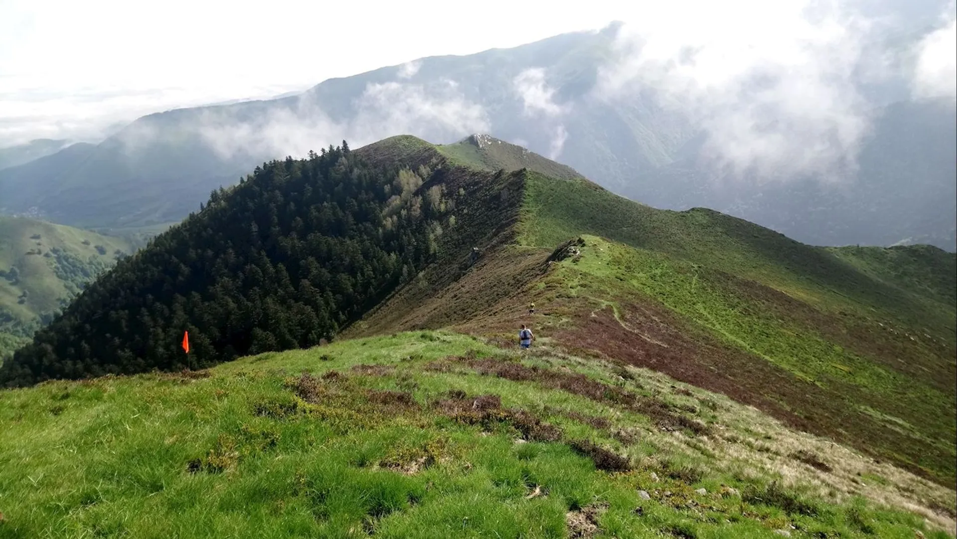 The image shows a beautiful landscape with a hill or mountain ridge covered in lush green