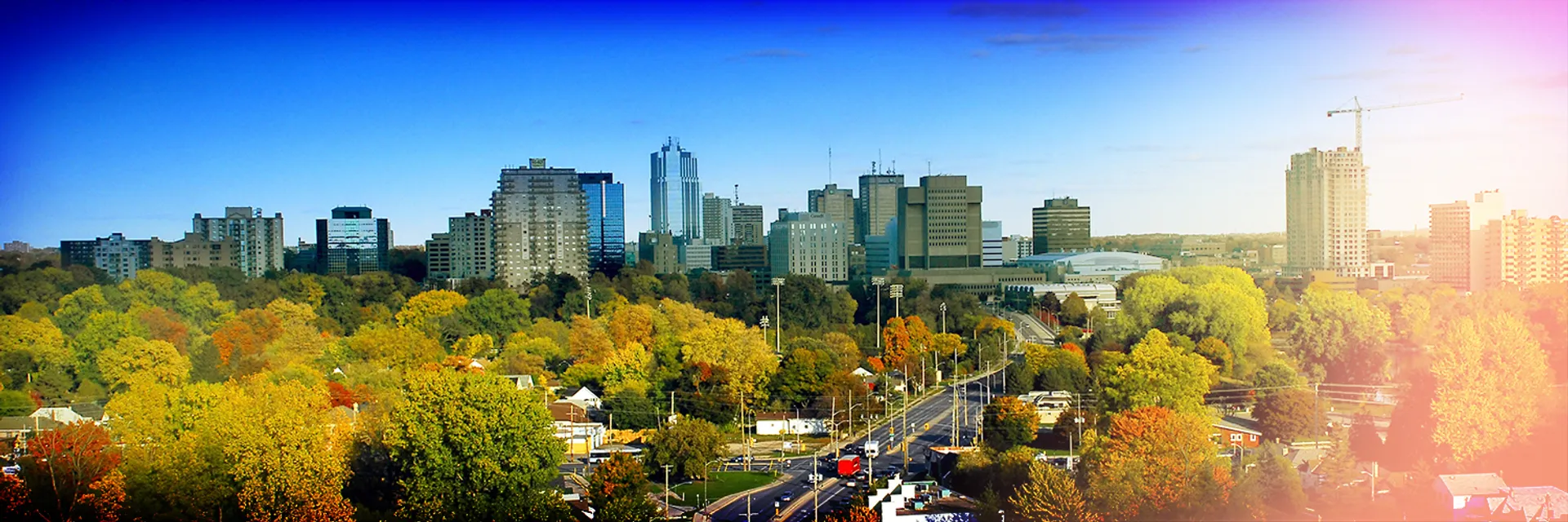 You have provided an image of an urban landscape. It features a skyline with several