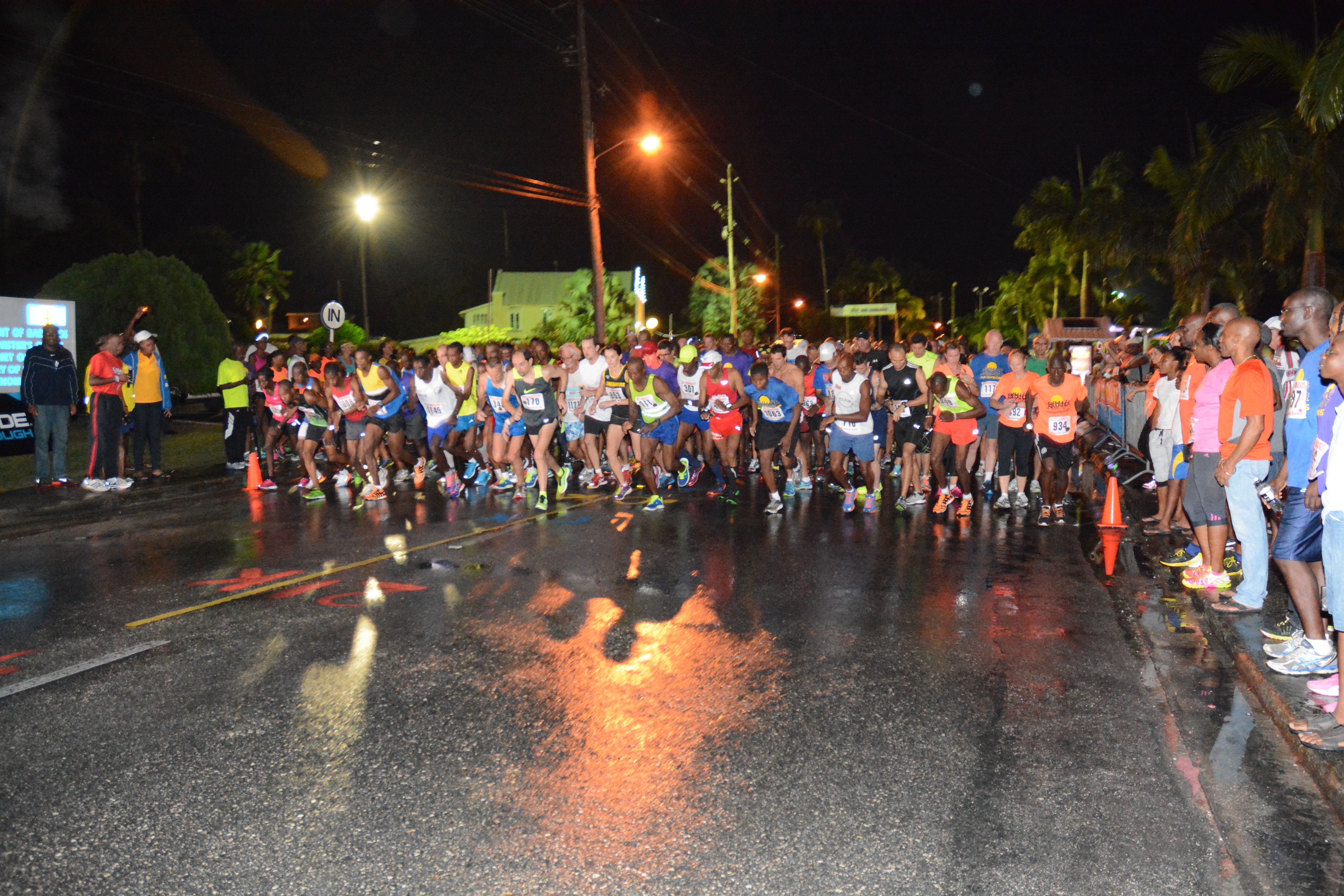 Sart of Friday's Fun Mile in lively St Lawrence Gap - night race!