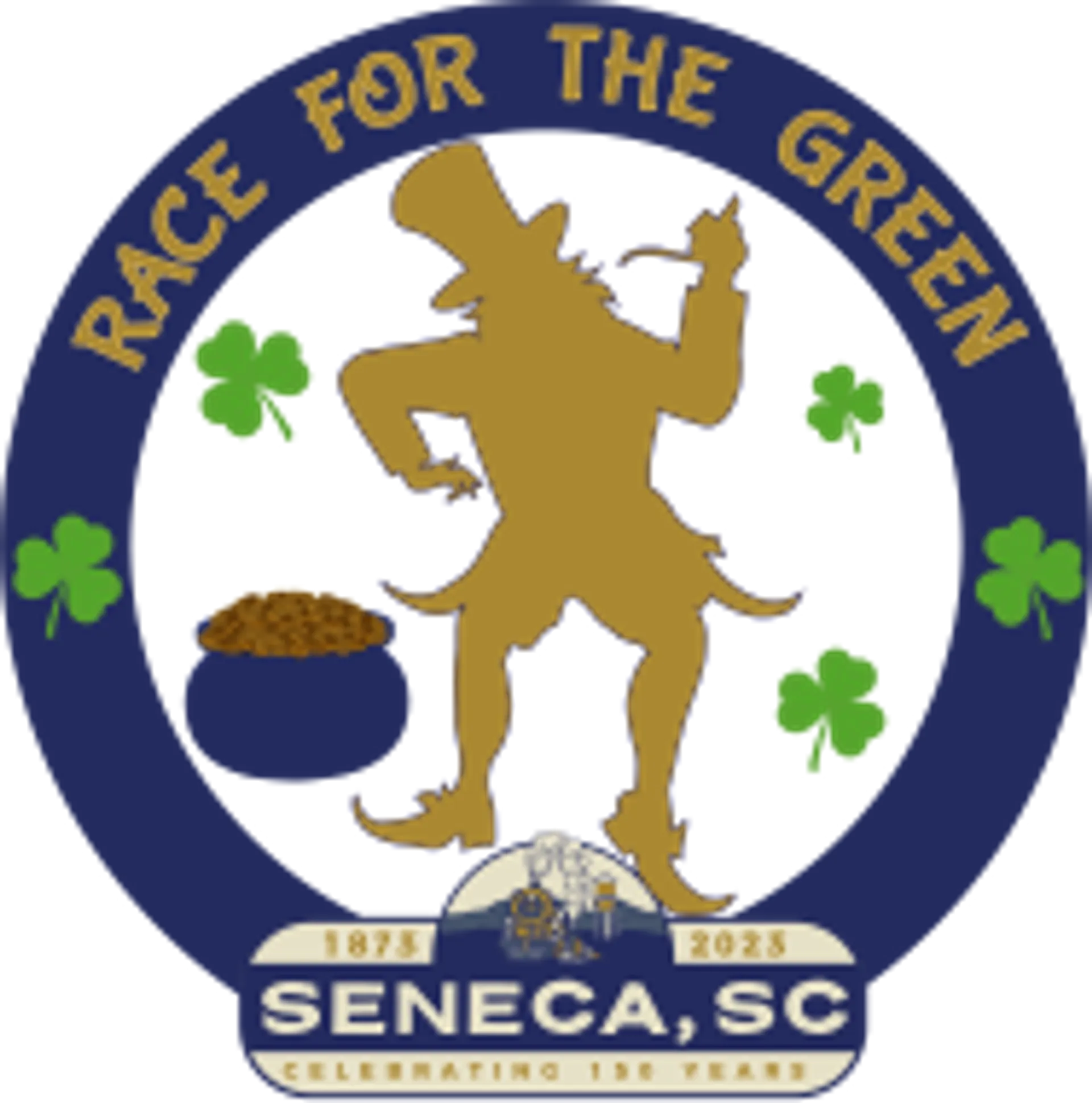 The image features a circular emblem with various elements related to Seneca, South Carolina